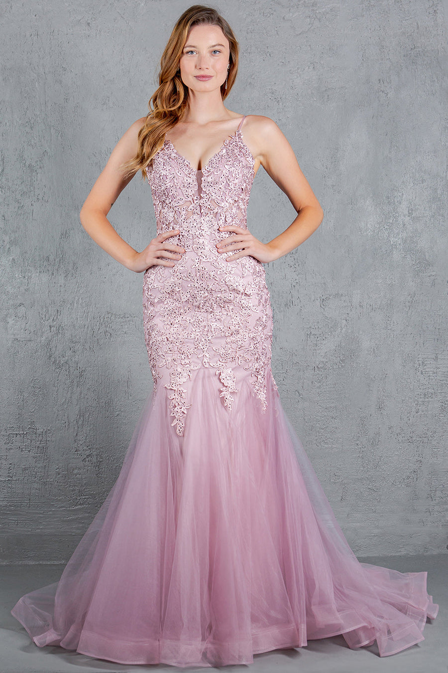 Prom Dresses Fitted Lace Long Formal Mermaid Prom Dress Rose