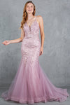 Prom Dresses Fitted Lace Long Formal Mermaid Prom Dress Rose