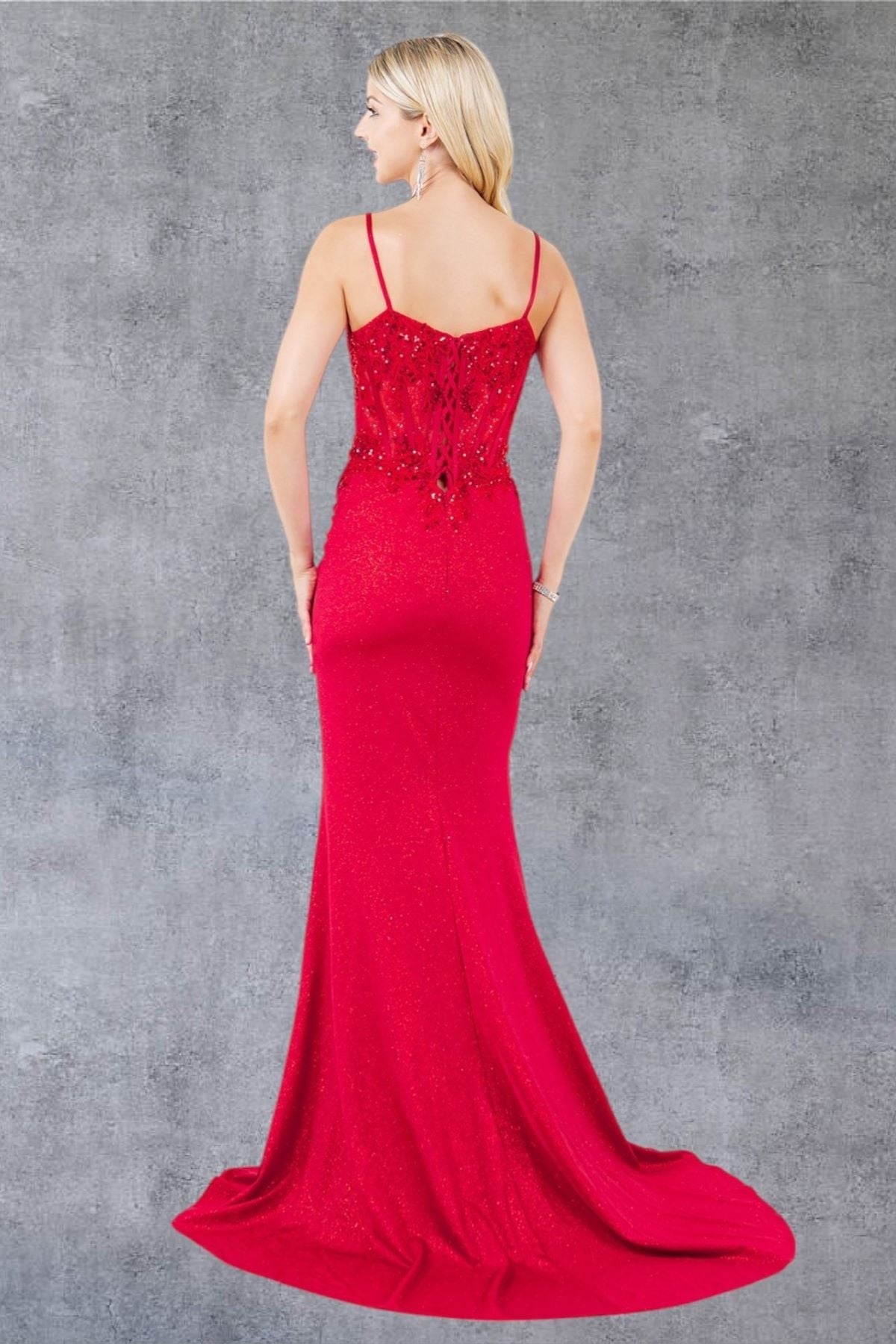 Prom Dresses Formal Long Lace Applique Prom Dress Red