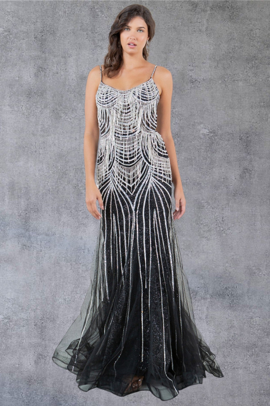 Prom Dresses Beaded Long Lace Formal Prom Dress Black/Silver