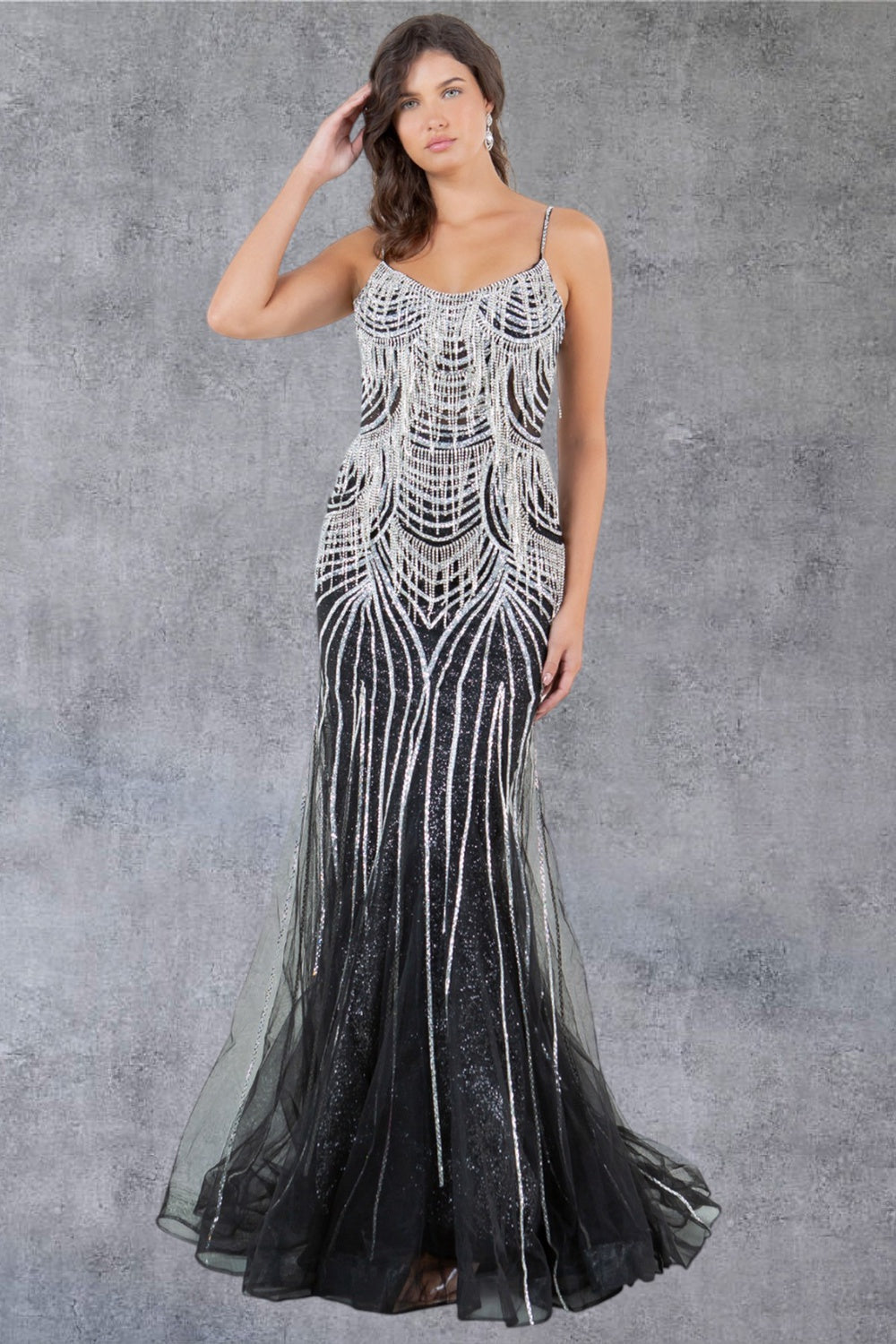 Prom Dresses Beaded Long Lace Formal Prom Dress Black/Silver