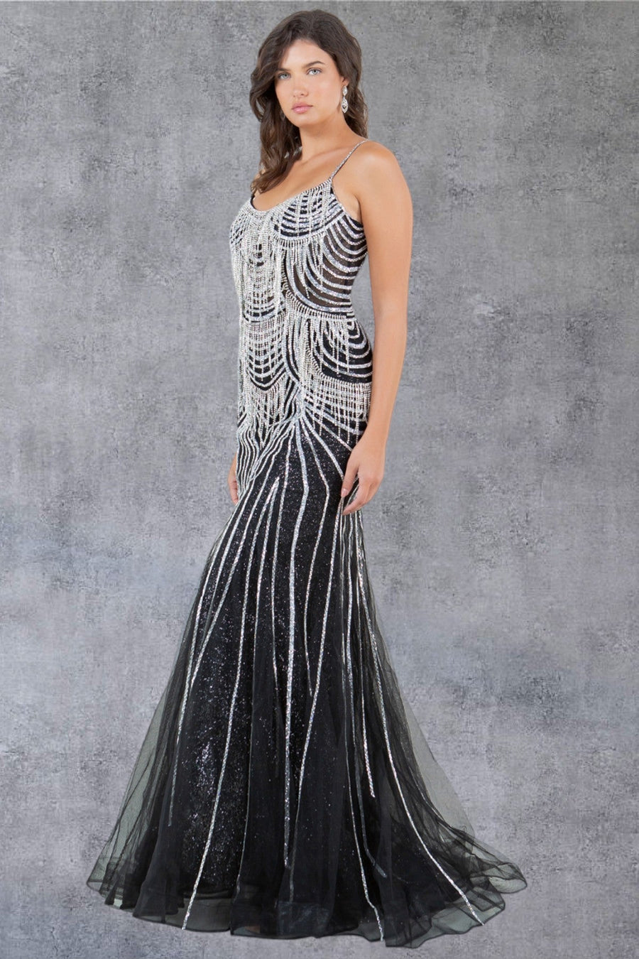 Prom Dresses Beaded Long Lace Formal Prom Dress Black/Silver