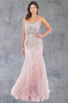 Prom Dresses Beaded Long Lace Formal Prom Dress Rose/Silver