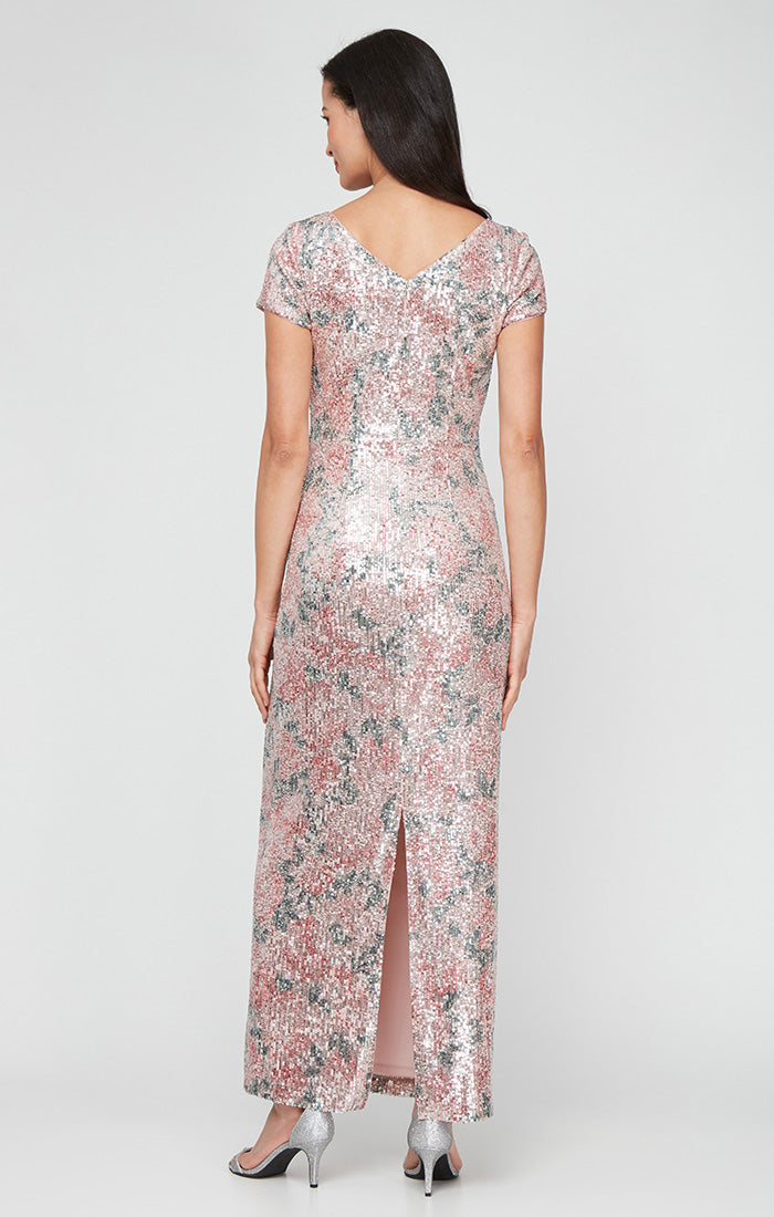 Formal Dresses Long Formal Printed Sequin Dress Blush Multi