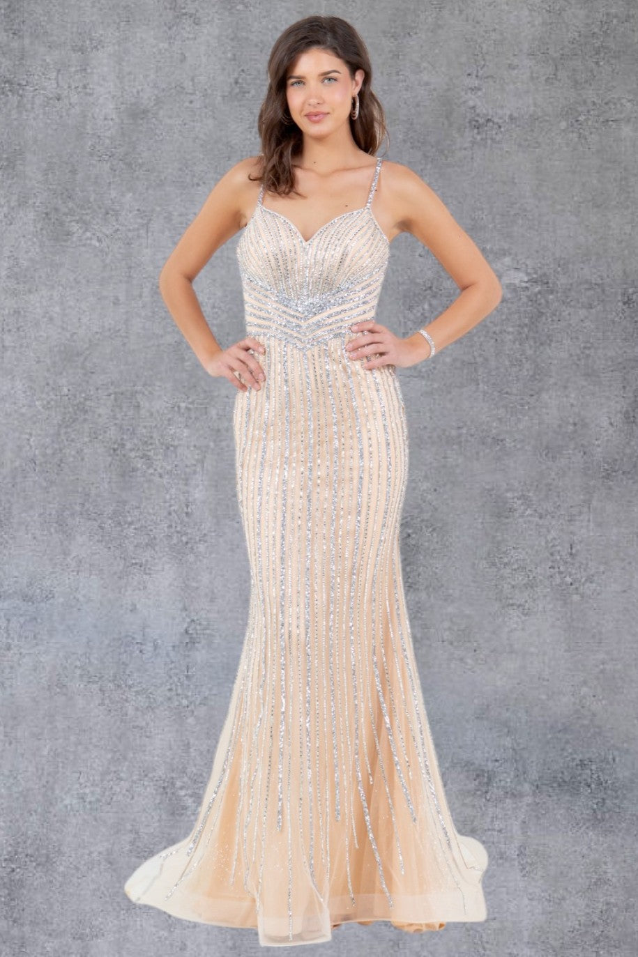 Prom Dresses Long Formal Fitted Prom Dress Nude/Silver