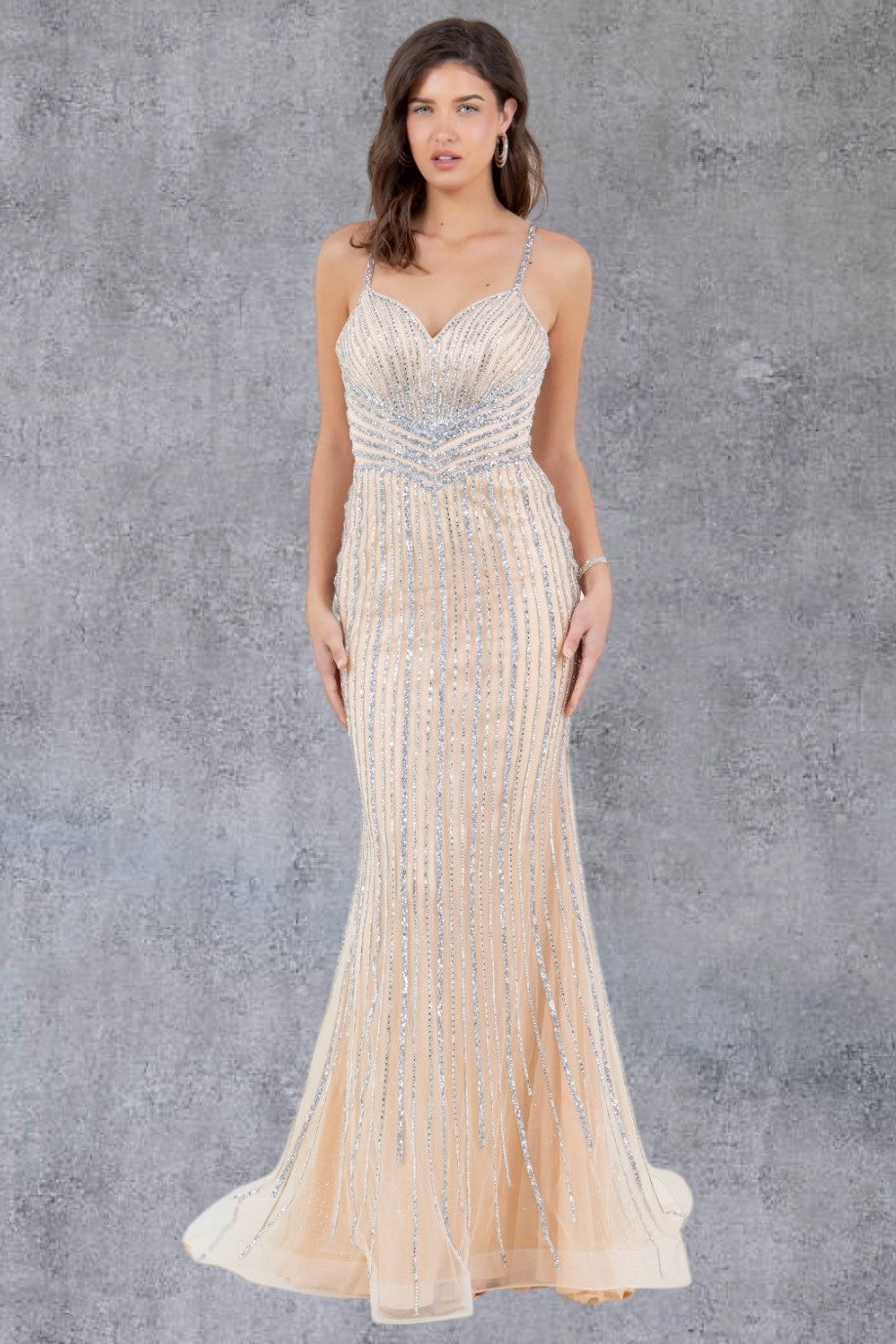 Prom Dresses Long Formal Fitted Prom Dress Nude/Silver