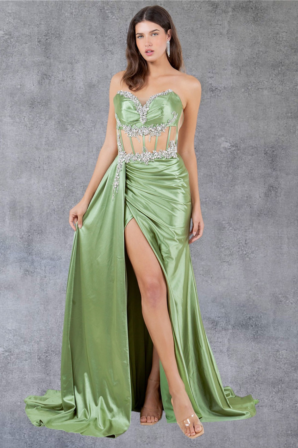 Prom Dresses Long Prom Formal Fitted Slit Evening Dress Sage