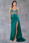 Prom Dresses Fitted Long Prom Slit Beaded Formal Dress Hunter Green