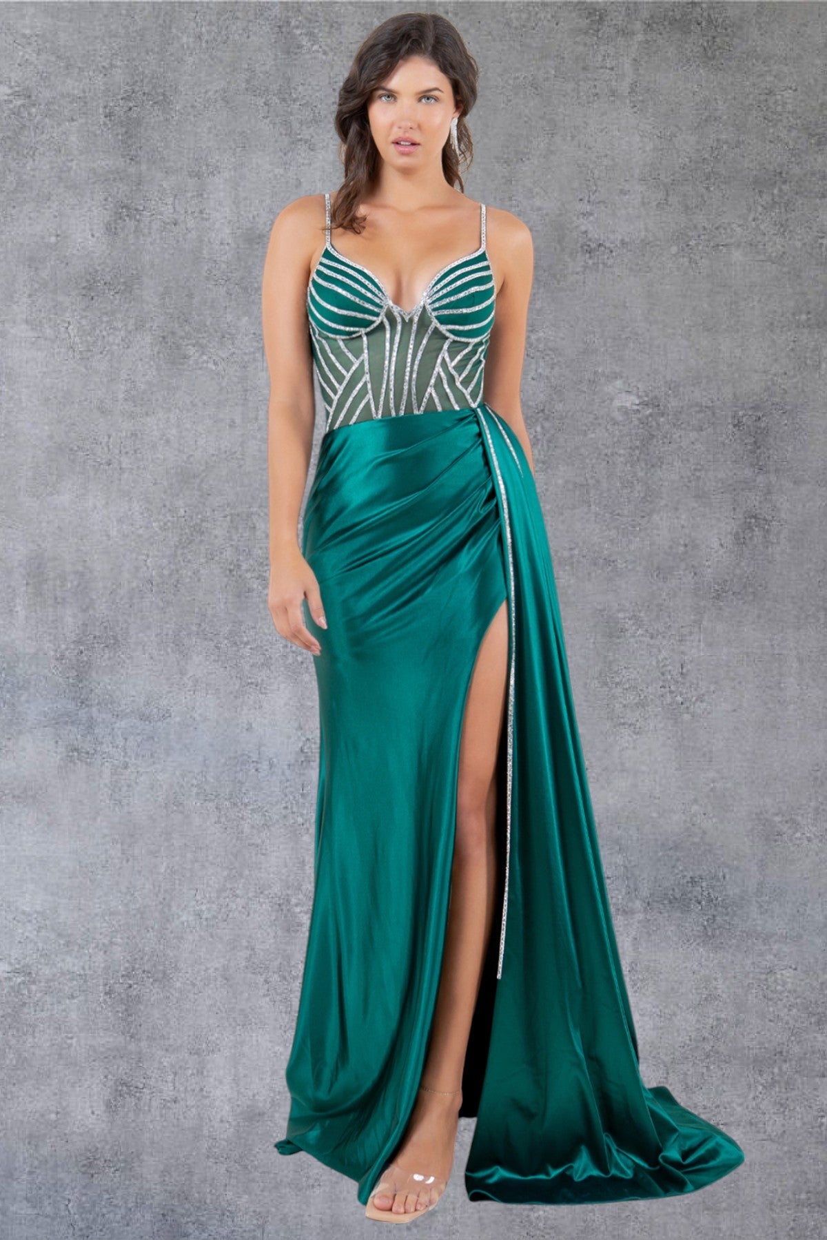Prom Dresses Fitted Long Prom Slit Beaded Formal Dress Hunter Green
