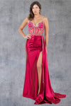 Prom Dresses Fitted Long Prom Slit Beaded Formal Dress Red