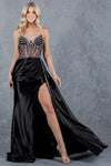 Prom Dresses Fitted Long Prom Slit Beaded Formal Dress Black