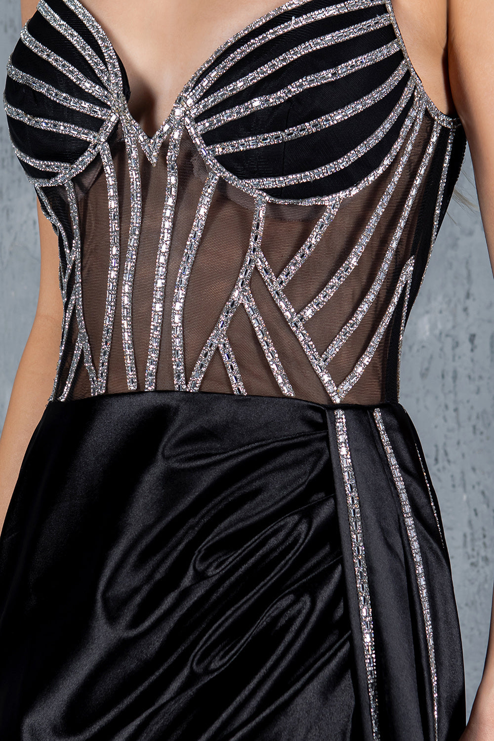 Prom Dresses Fitted Long Prom Slit Beaded Formal Dress Black