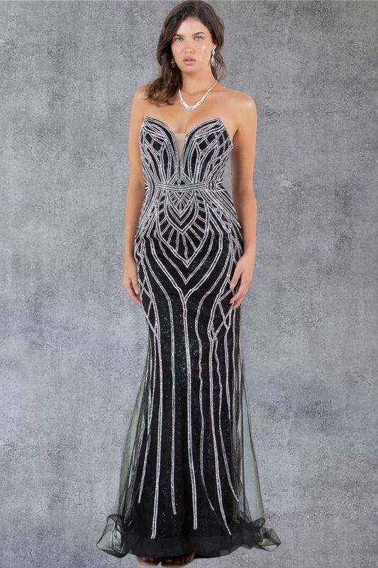 Prom Dresses Prom Long Beaded Long Formal Pattern Dress Black/Silver