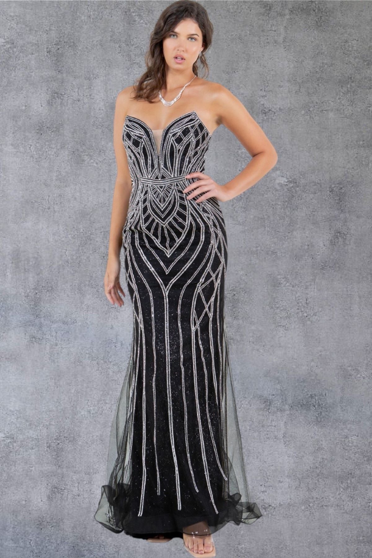 Prom Dresses Prom Long Beaded Long Formal Pattern Dress Black/Silver