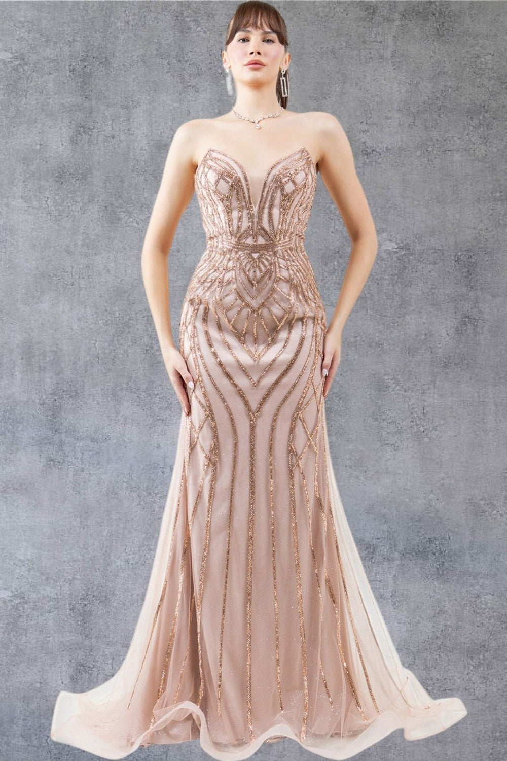 Prom Dresses Prom Long Beaded Long Formal Pattern Dress Rose Gold