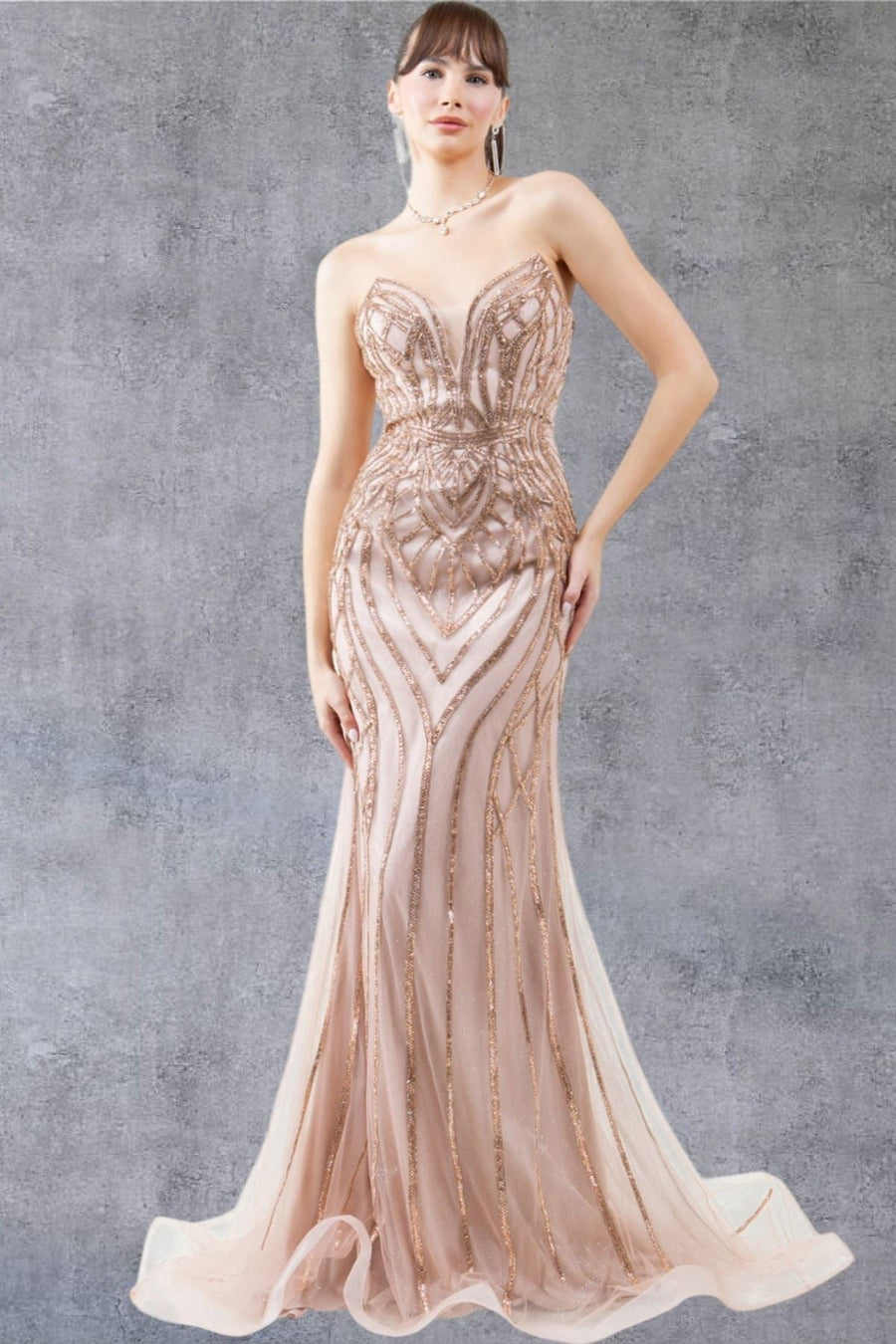 Prom Dresses Prom Long Beaded Long Formal Pattern Dress Rose Gold