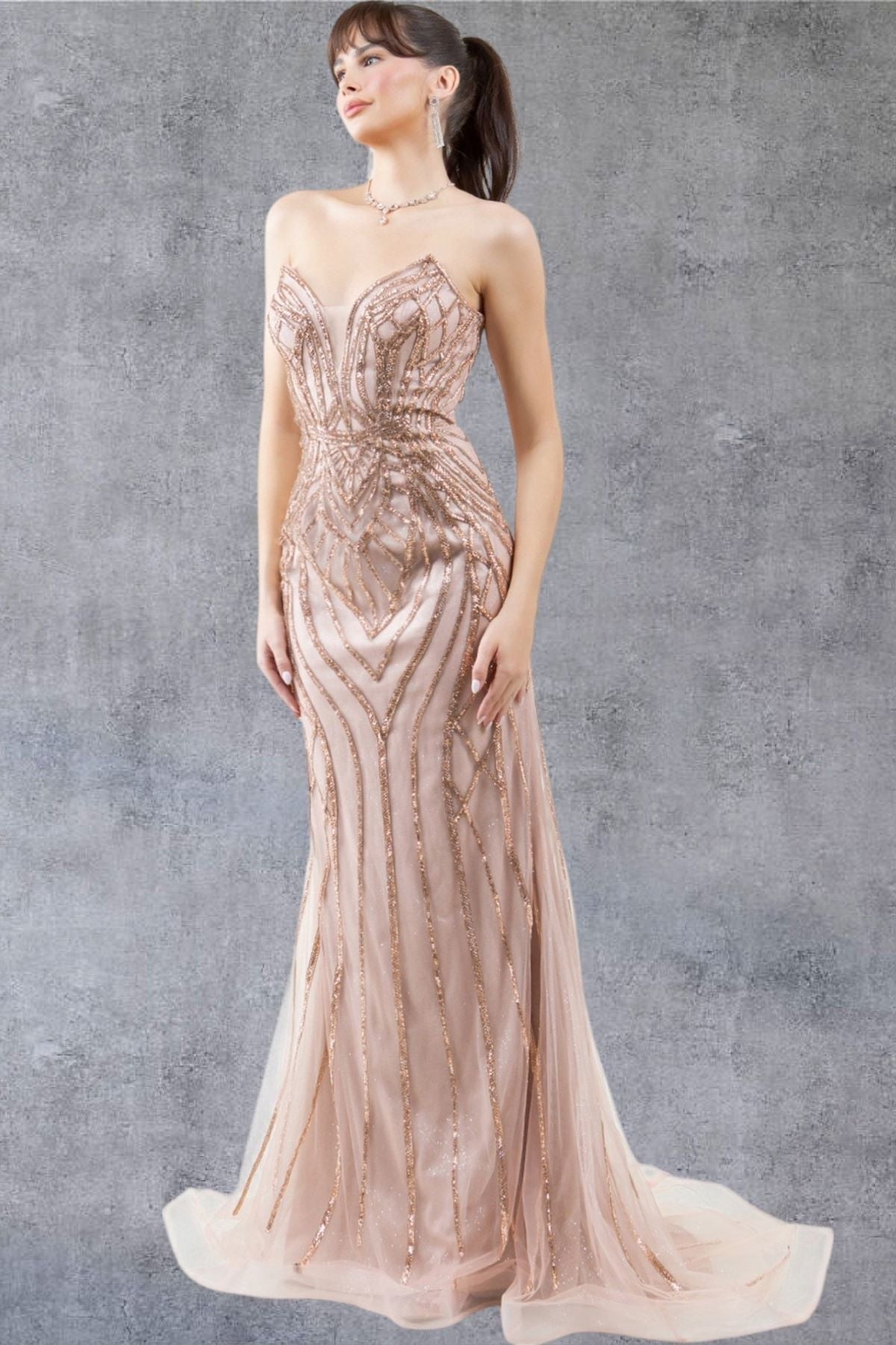 Prom Dresses Prom Long Beaded Long Formal Pattern Dress Rose Gold