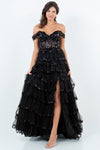 Prom Dresses Long Formal A Line Prom Layered Ruffle Dress Black