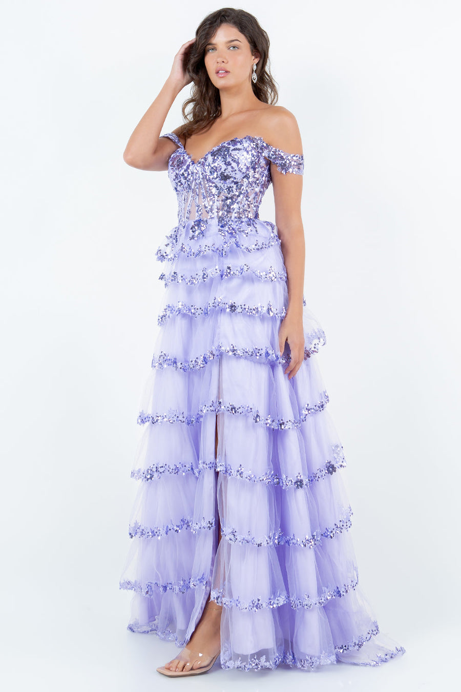 Prom Dresses Long Formal A Line Prom Layered Ruffle Dress Lavender