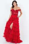 Prom Dresses Long Formal A Line Prom Layered Ruffle Dress Red