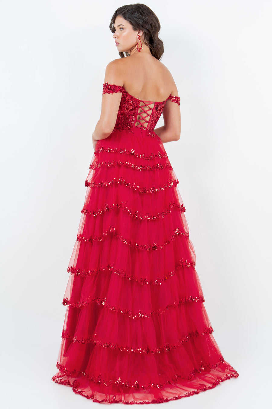 Prom Dresses Long Formal A Line Prom Layered Ruffle Dress Red
