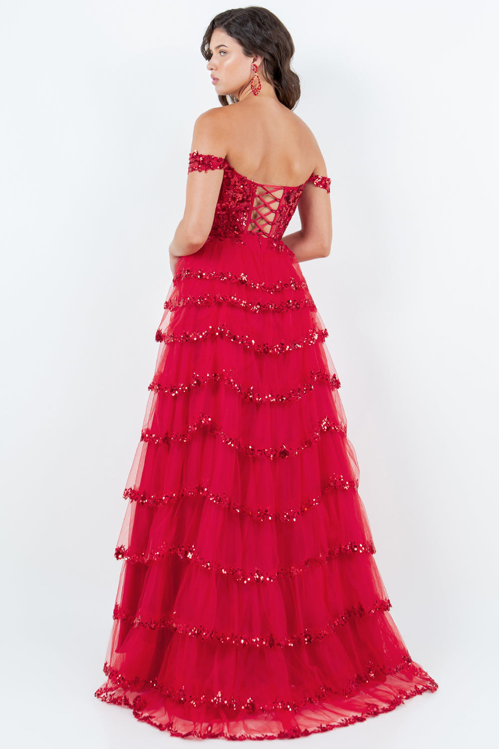 Prom Dresses Long Formal A Line Prom Layered Ruffle Dress Red