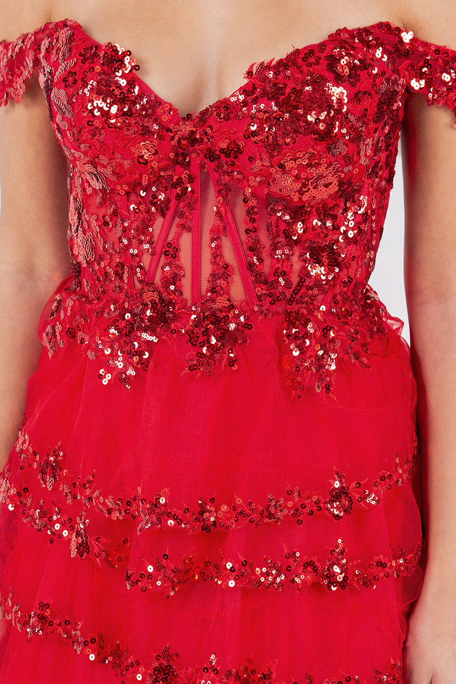 Prom Dresses Long Formal A Line Prom Layered Ruffle Dress Red