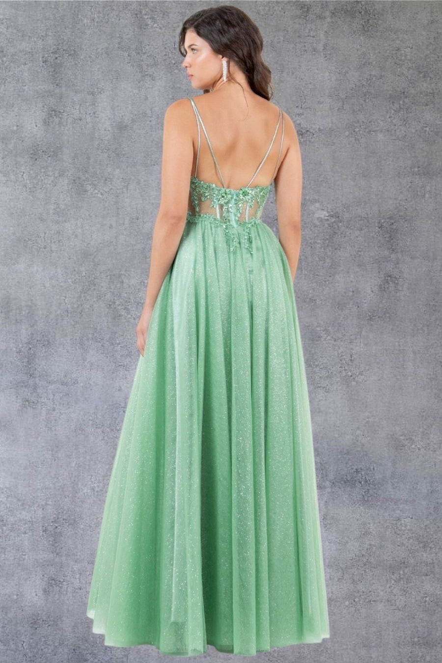 Prom Dresses A Line Long Formal Prom Glitter Dress Sage