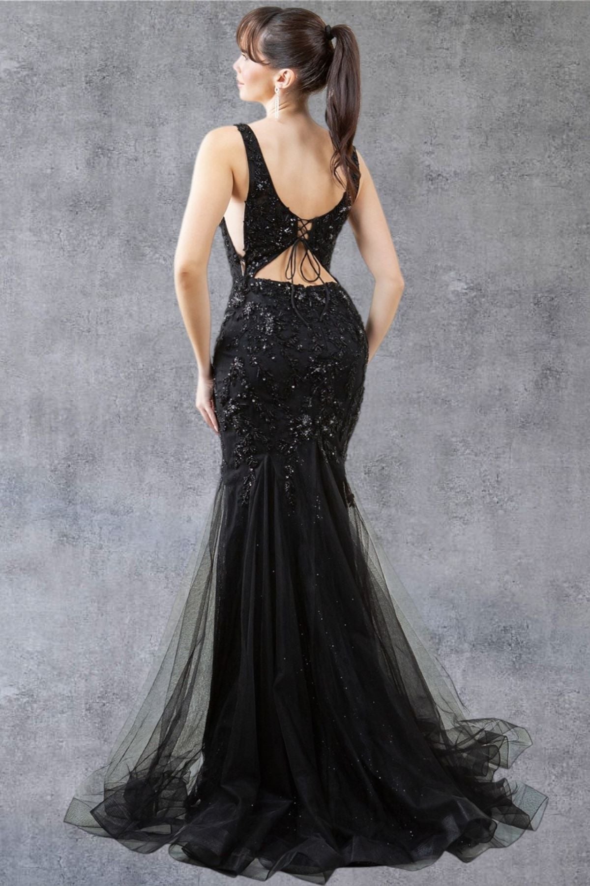 Prom Dresses Formal Long Beaded Lace Mermaid Prom Dress Black