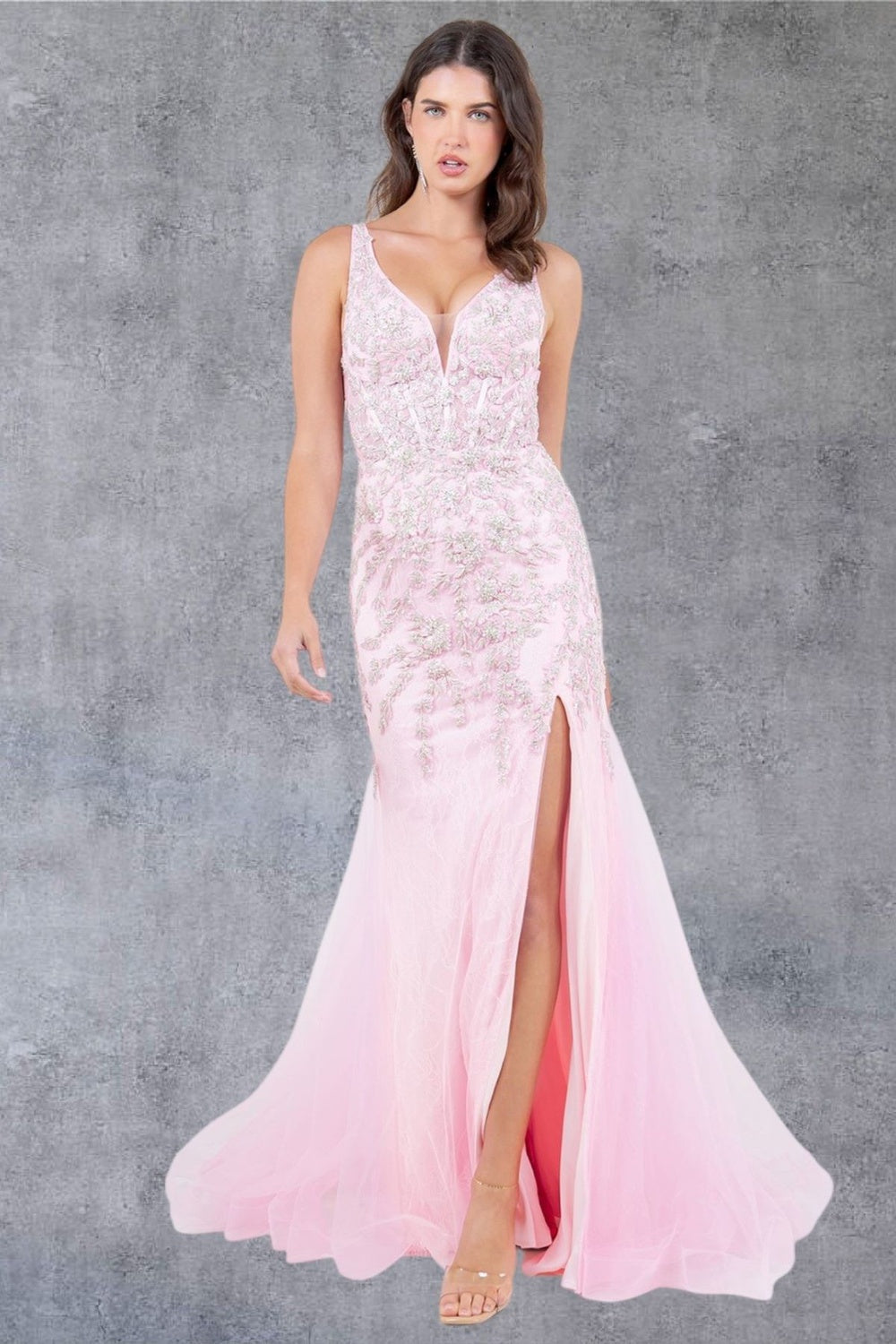Prom Dresses Formal Long Beaded Lace Mermaid Prom Dress Pink