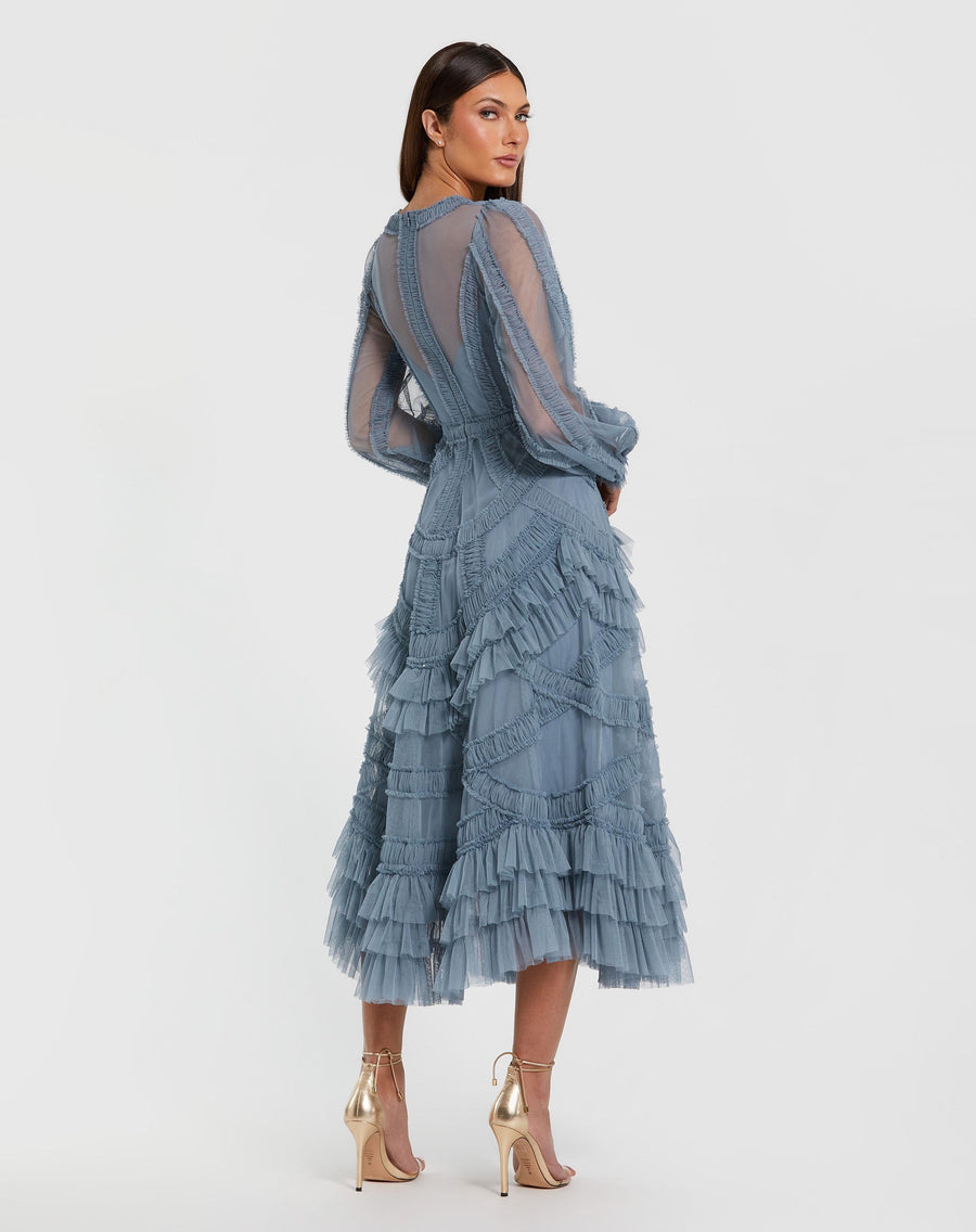 Cocktail Dresses A Line Short Cocktail Ruffle Midi Length Dress Slate Blue