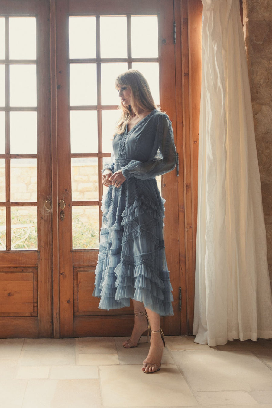 Cocktail Dresses A Line Short Cocktail Ruffle Midi Length Dress Slate Blue