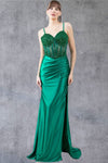 Prom Dresses Beaded Slit Long Formal Prom Sequin Dress Emerald