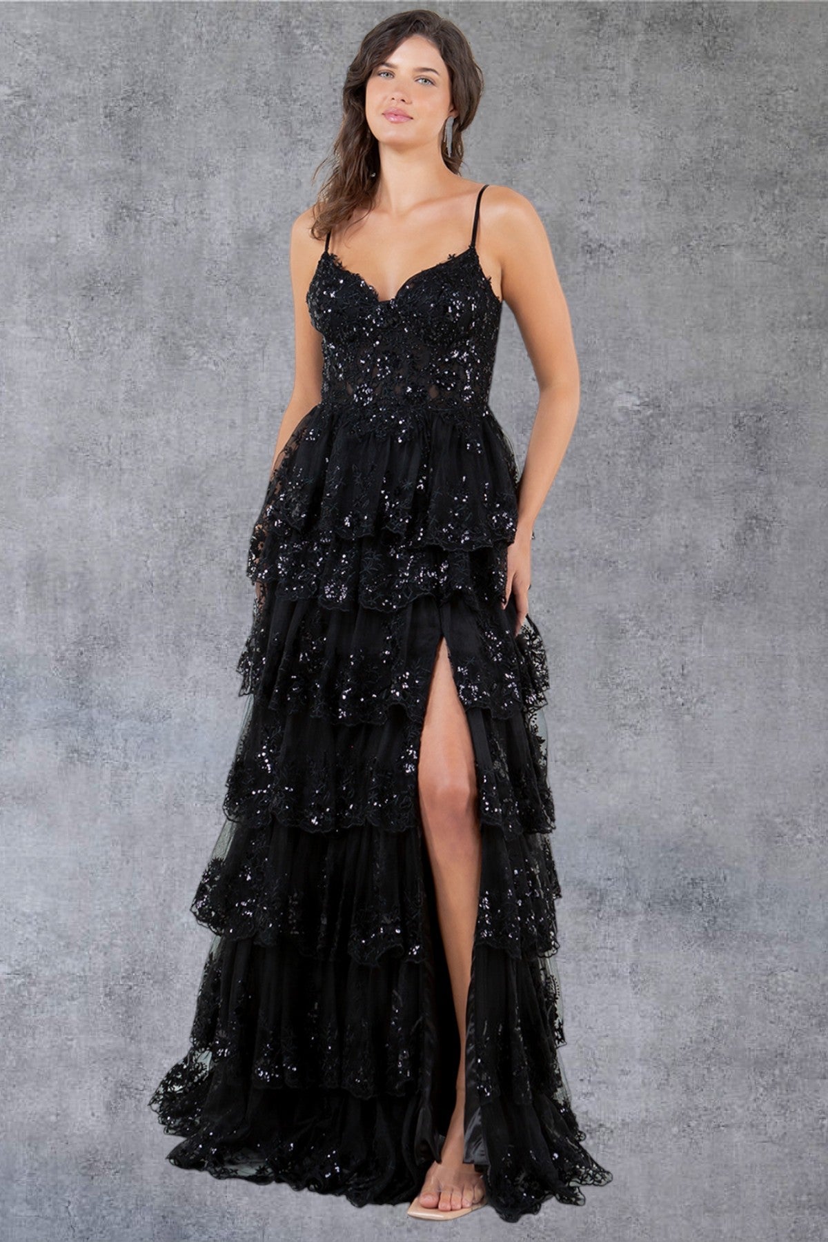 Prom Dresses A Line Long Formal Ruffle Prom Dress Black