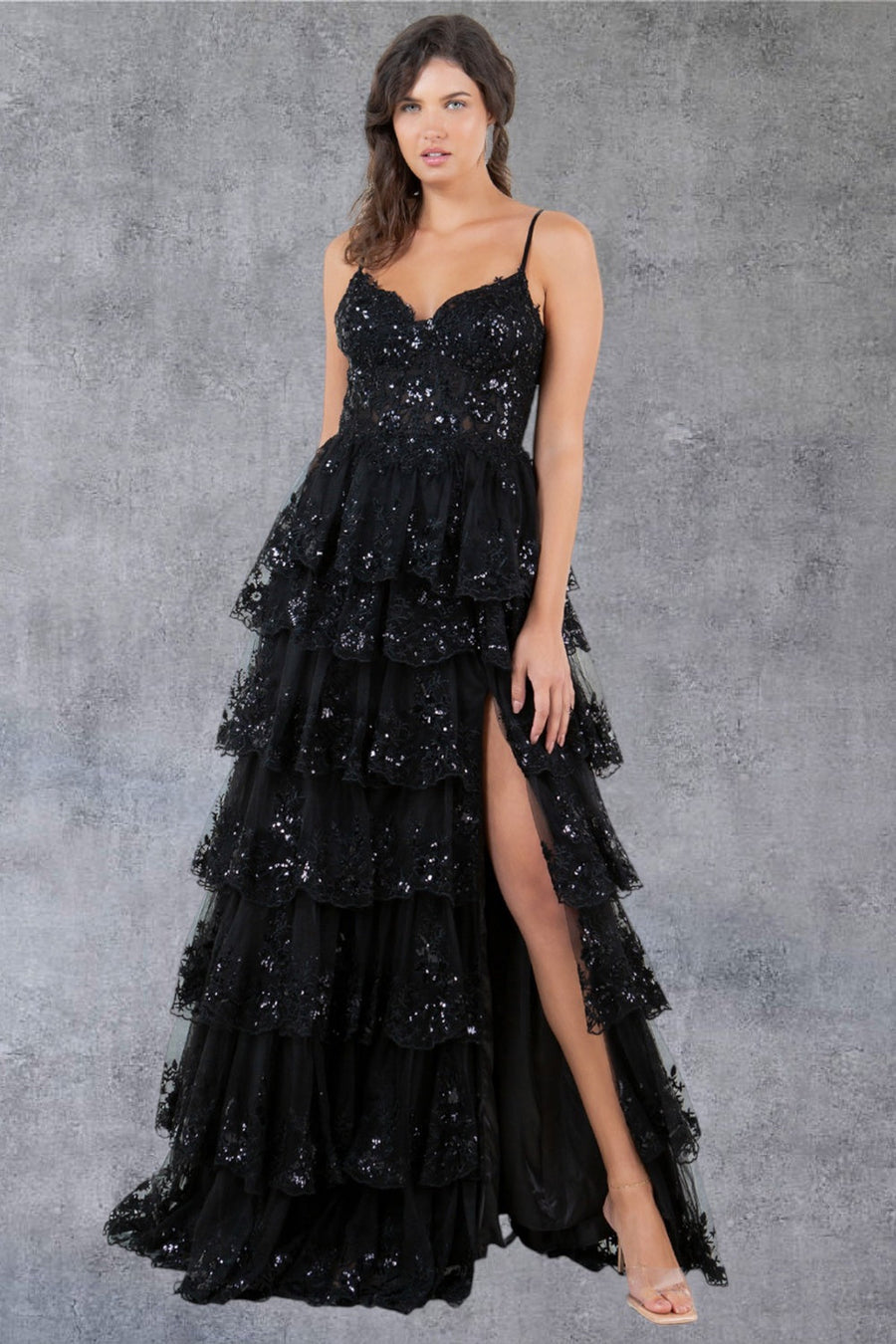 Prom Dresses A Line Long Formal Ruffle Prom Dress Black