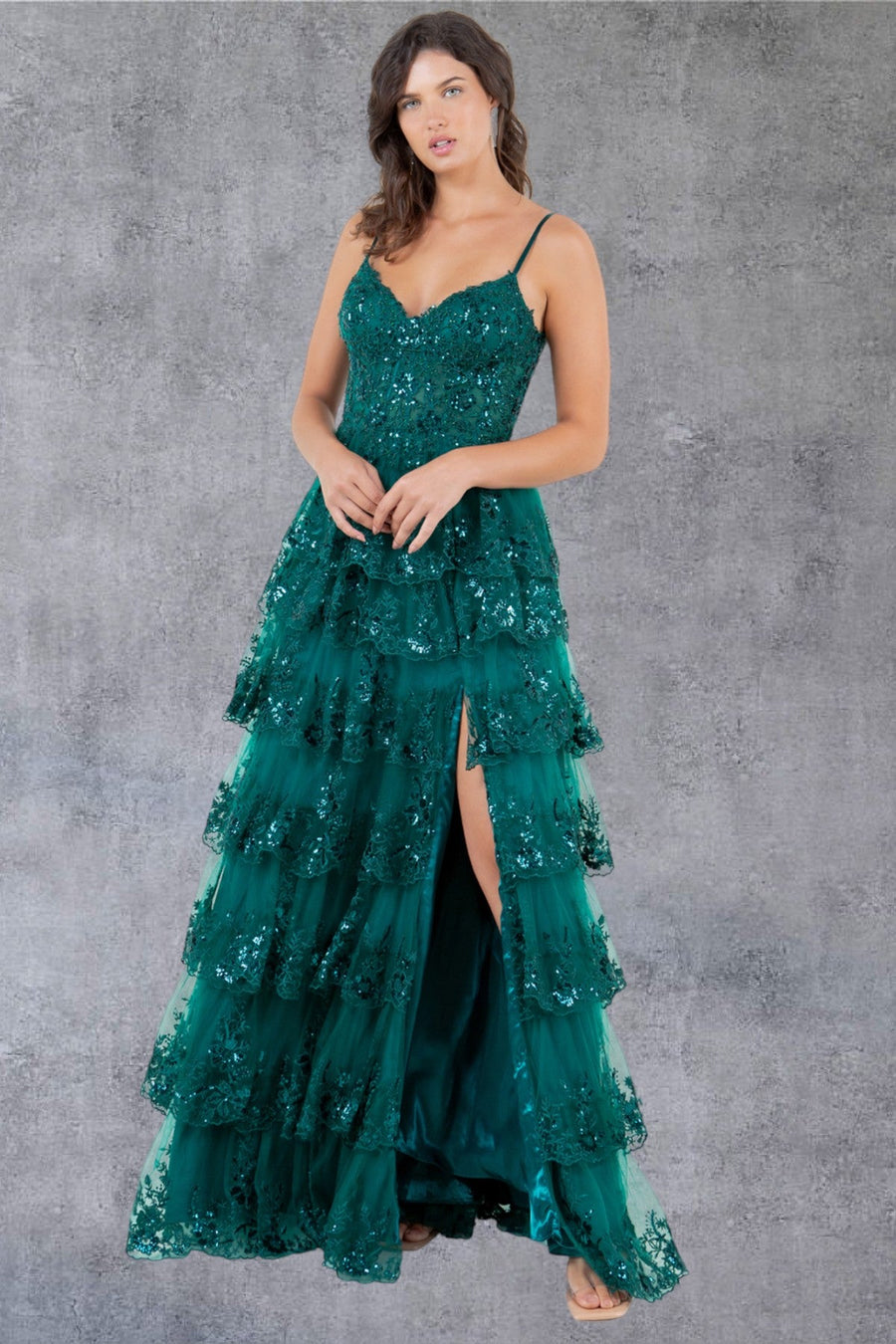 Prom Dresses A Line Long Formal Ruffle Prom Dress Emerald