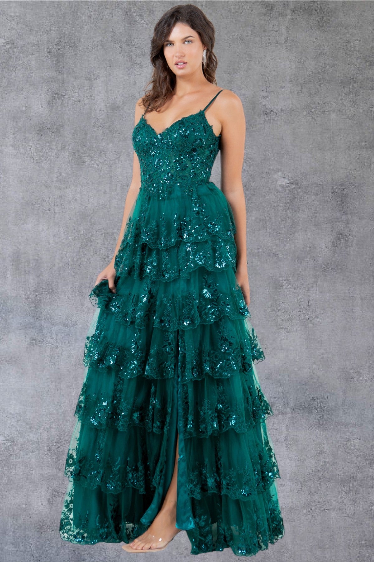 Prom Dresses A Line Long Formal Ruffle Prom Dress Emerald