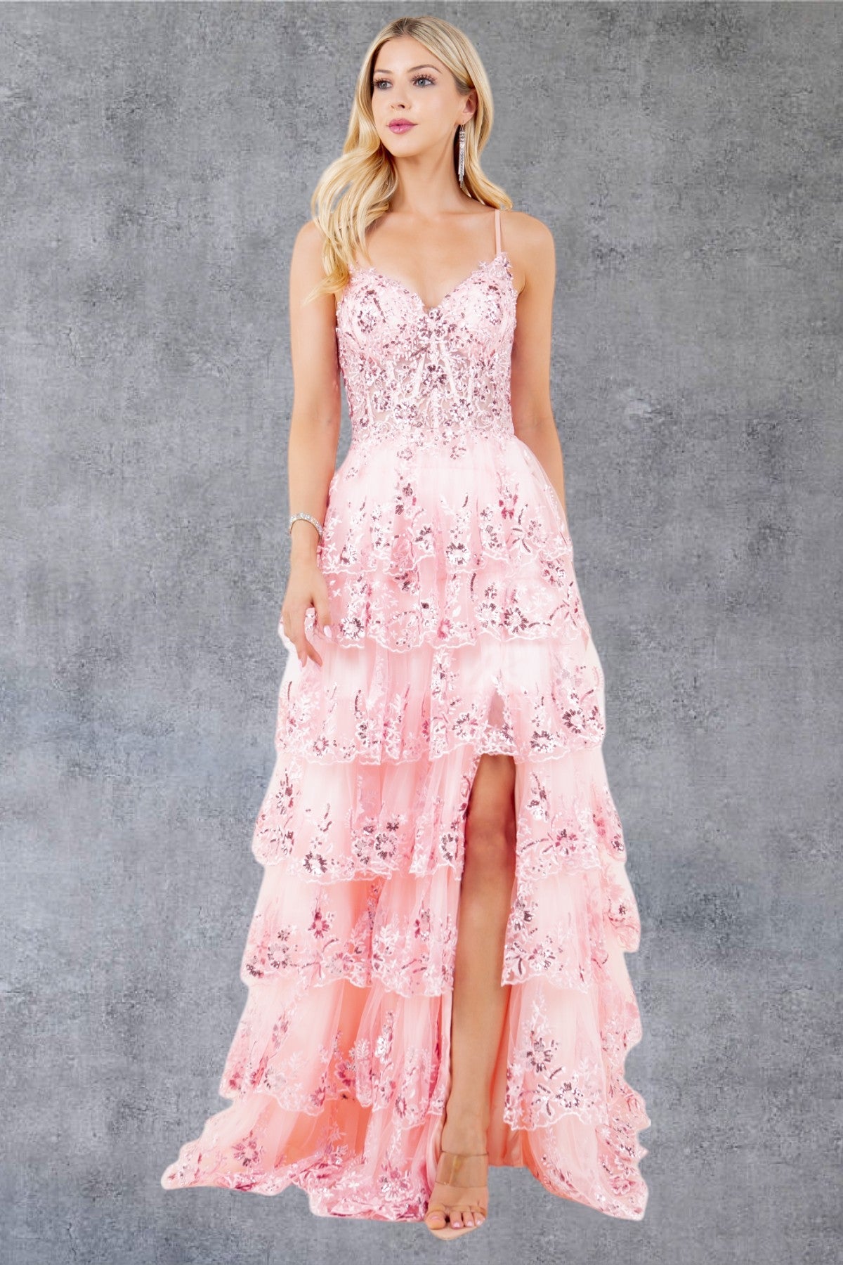 Prom Dresses A Line Long Formal Ruffle Prom Dress Pink