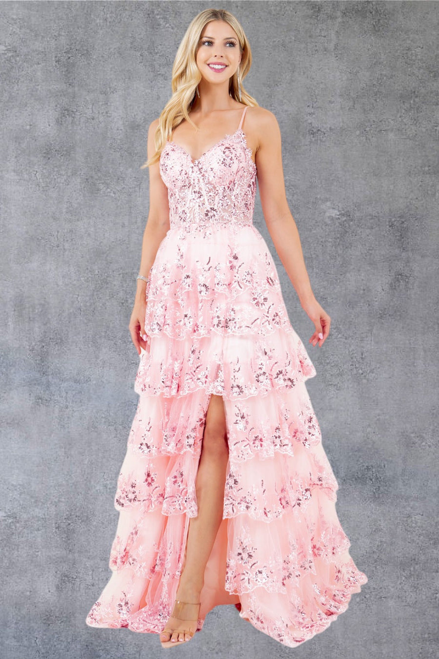 Prom Dresses A Line Long Formal Ruffle Prom Dress Pink
