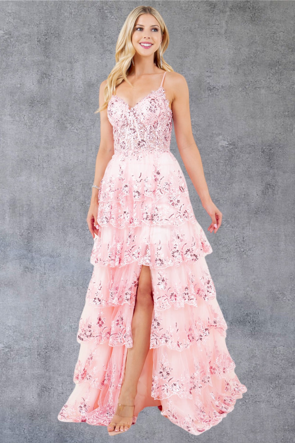 Prom Dresses A Line Long Formal Ruffle Prom Dress Pink