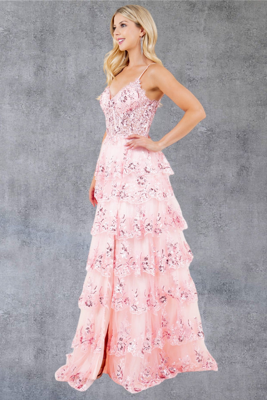 Prom Dresses A Line Long Formal Ruffle Prom Dress Pink
