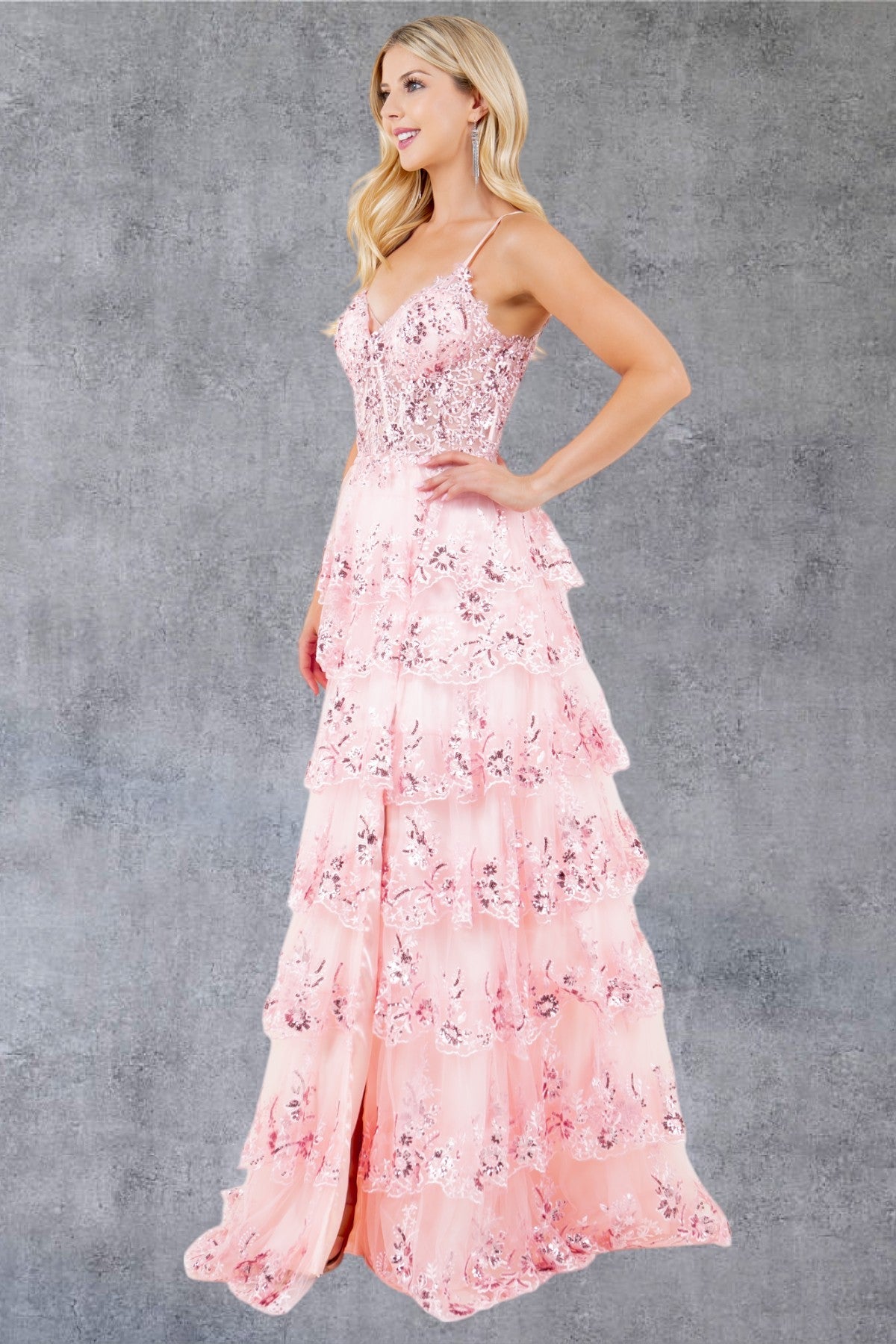 Prom Dresses A Line Long Formal Ruffle Prom Dress Pink