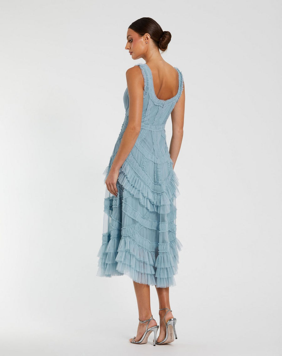 Cocktail Dresses A Line Tea Length Ruffle Midi Cocktail Dress French Blue
