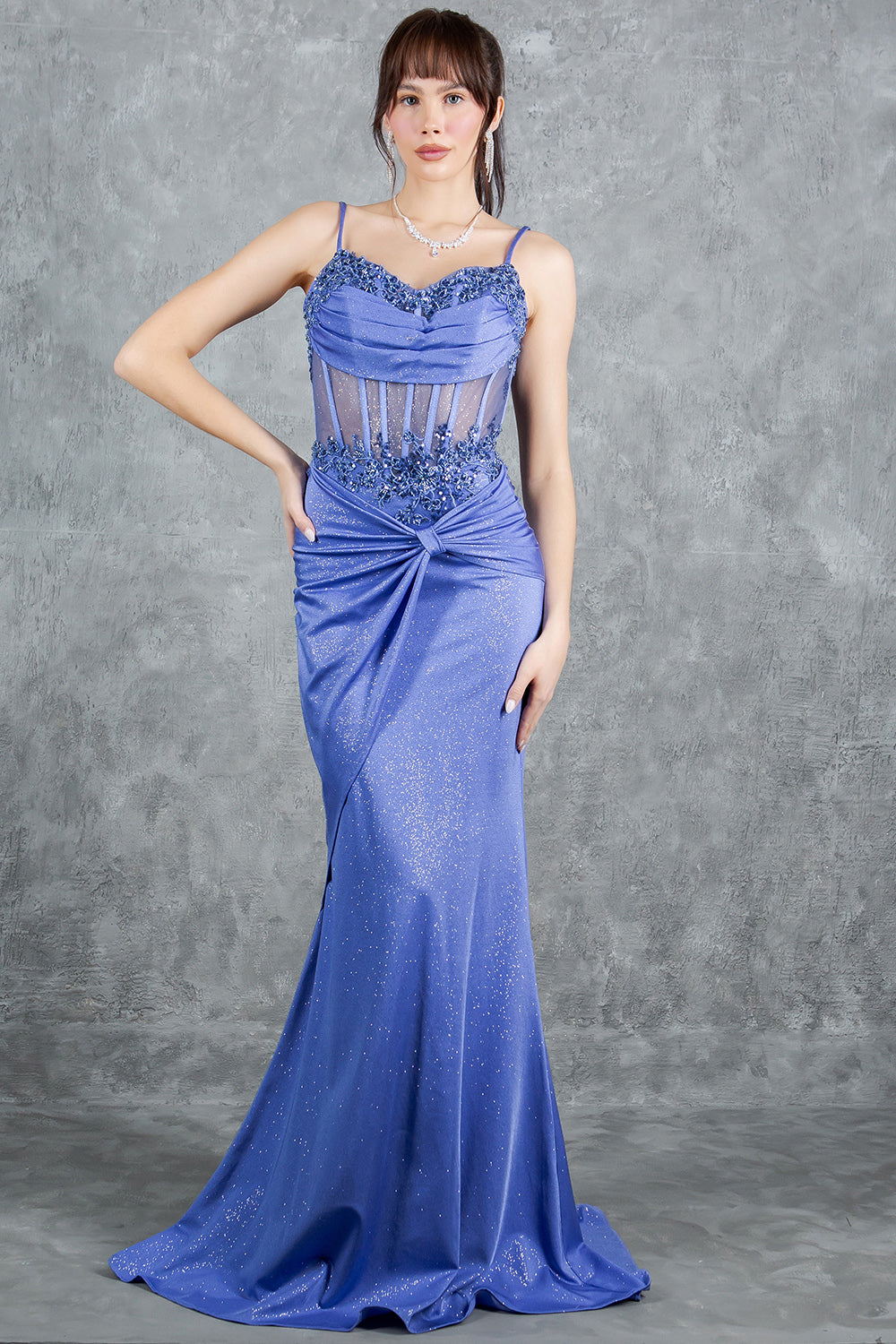 Prom Dresses Formal Long Lace Applique Prom Dress Dusty Blue