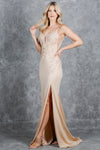 Prom Dresses Long Floral Applique Formal Prom Dress Champagne