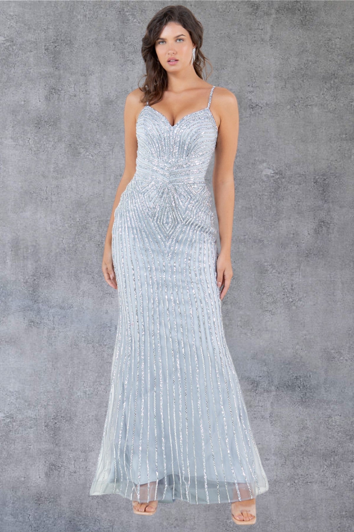 Prom Dresses Long Fitted Formal Prom Pattern Dress Silver