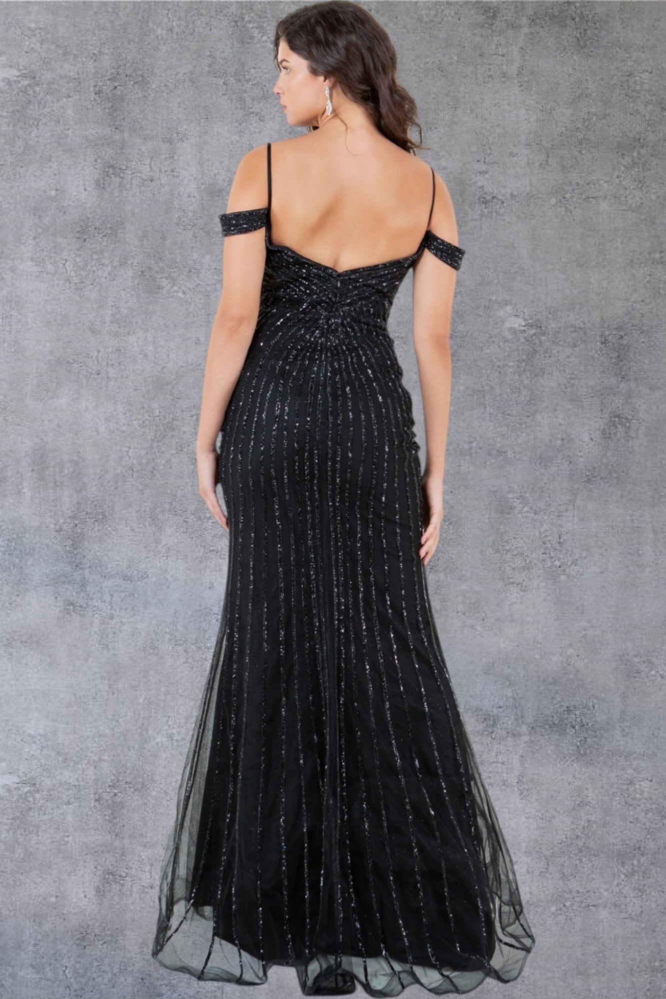 Prom Dresses Beaded Long Slit Pattern Formal Evening Prom Dress Black