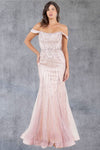 Prom Dresses Fitted Long Beaded Lace Formal Prom Dress Rose Gold