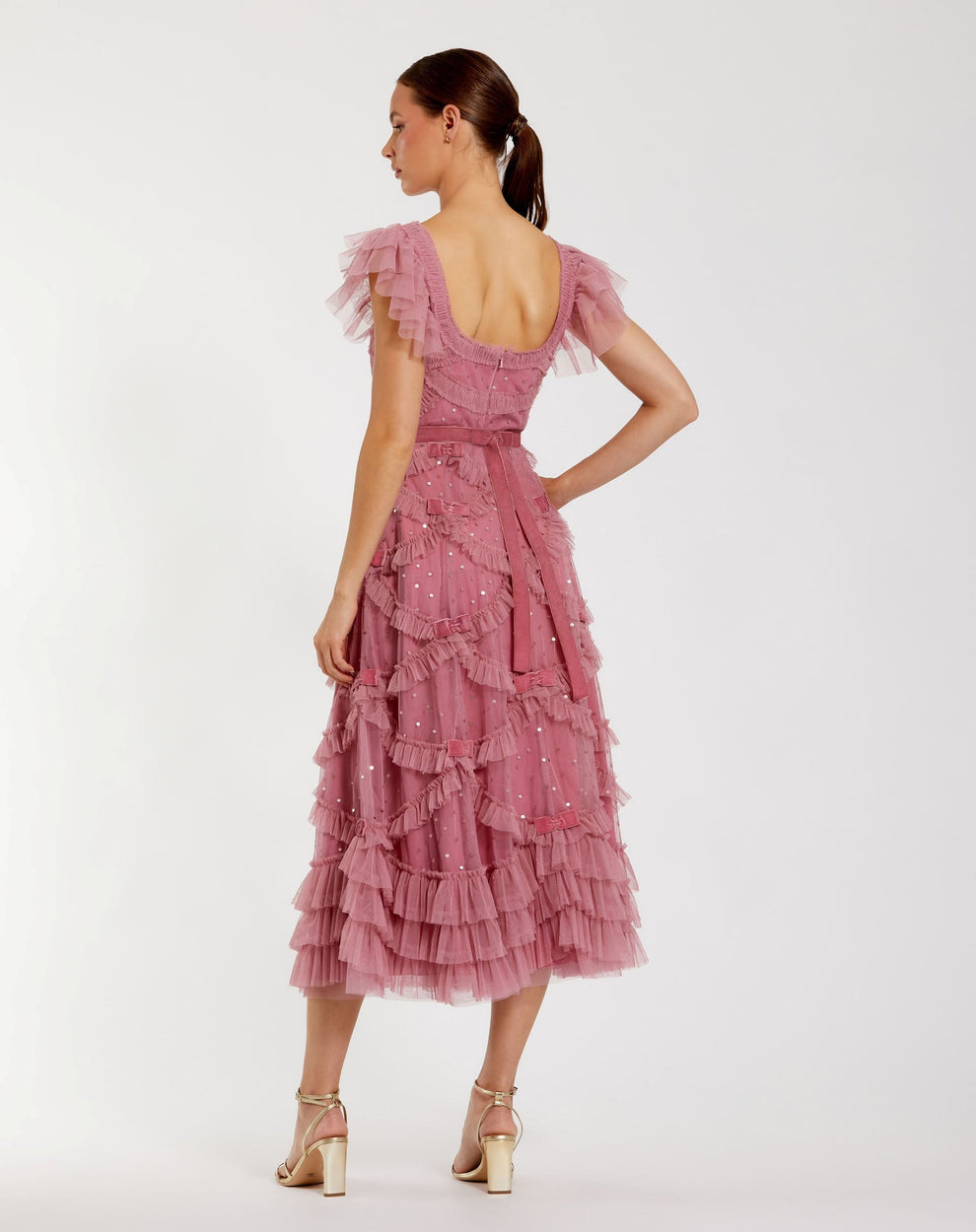 Cocktail Dresses Short Sequin Ruffle Midi Length Cocktail Dress Antique Rose