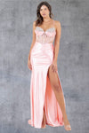 Prom Dresses Long Beaded Slit Formal Prom Dress Blush